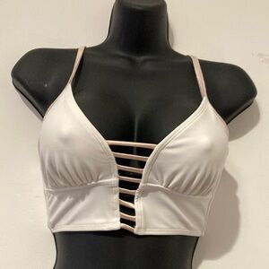 White with Gold trim Bathing Suit. Super cute back tied sexy white top.S…